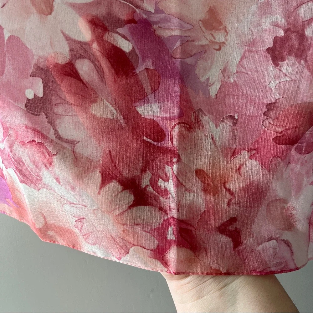 Sheer Pink Floral Square Scarf Lightweight Colorful